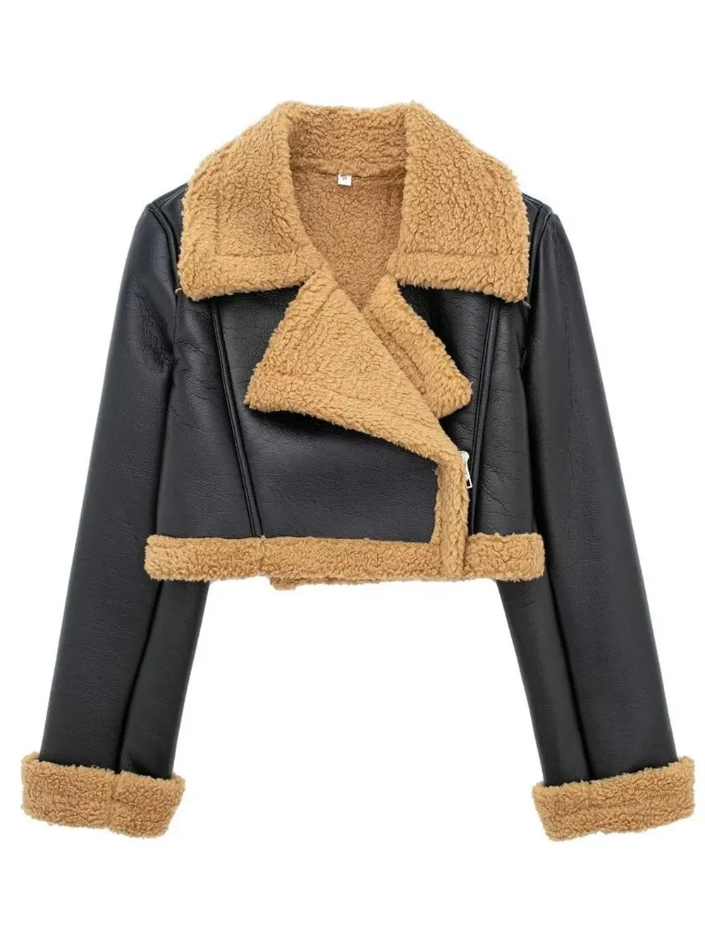 Collared Neck Plush Cropped Jacket ,Cozy Long Sleeve Outerwear for a Chic Winter Look - FITzzE