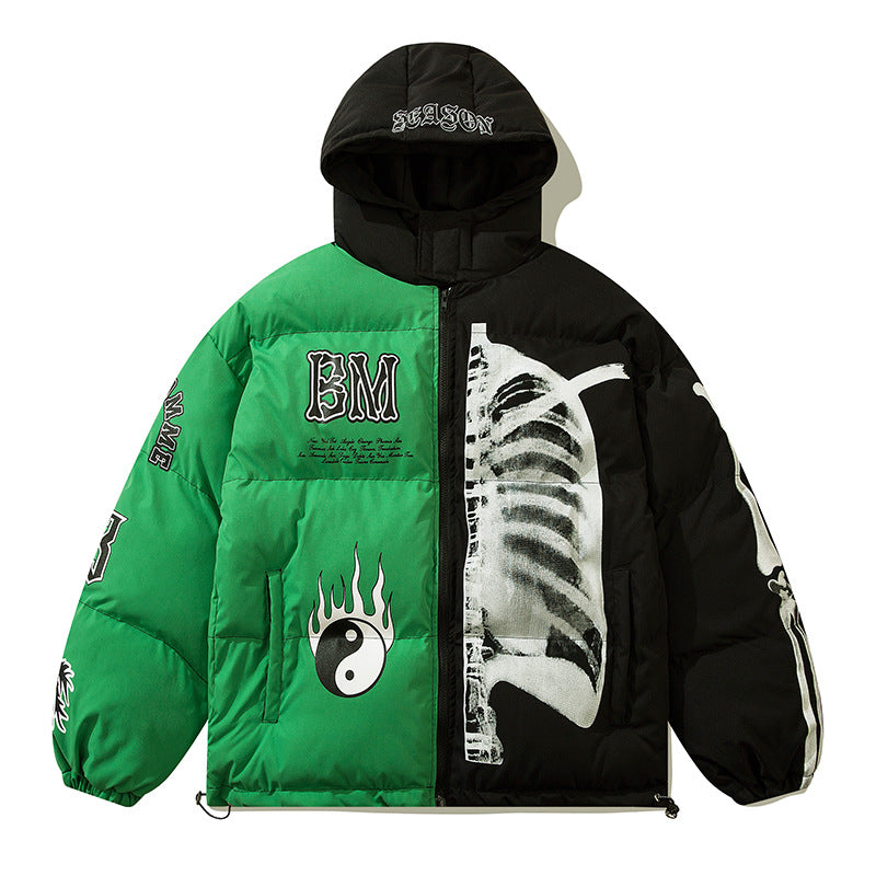 Trend Brand Street National Style Gossip Tai Chi Hit Color Warm Cotton Jacket Men And Women Loose Hooded Cotton Clothes - FITzzE