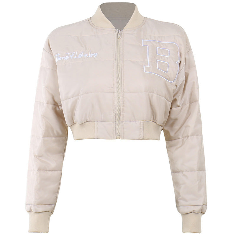 Embroidered Quilted Truncated Baseball Uniform Autumn Casual Women's Short Cotton Jacket - FITzzE