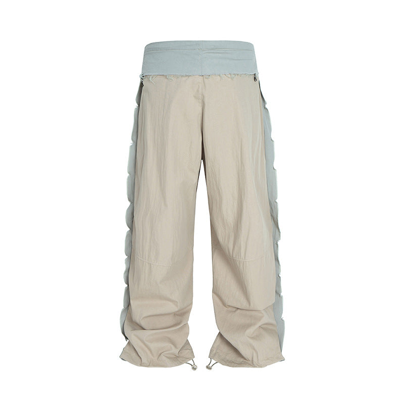 Denim Pants with Spliced Drawstring Cuffed Wide-Leg Cargo Paratrooper Trousers for Men - FITzzE
