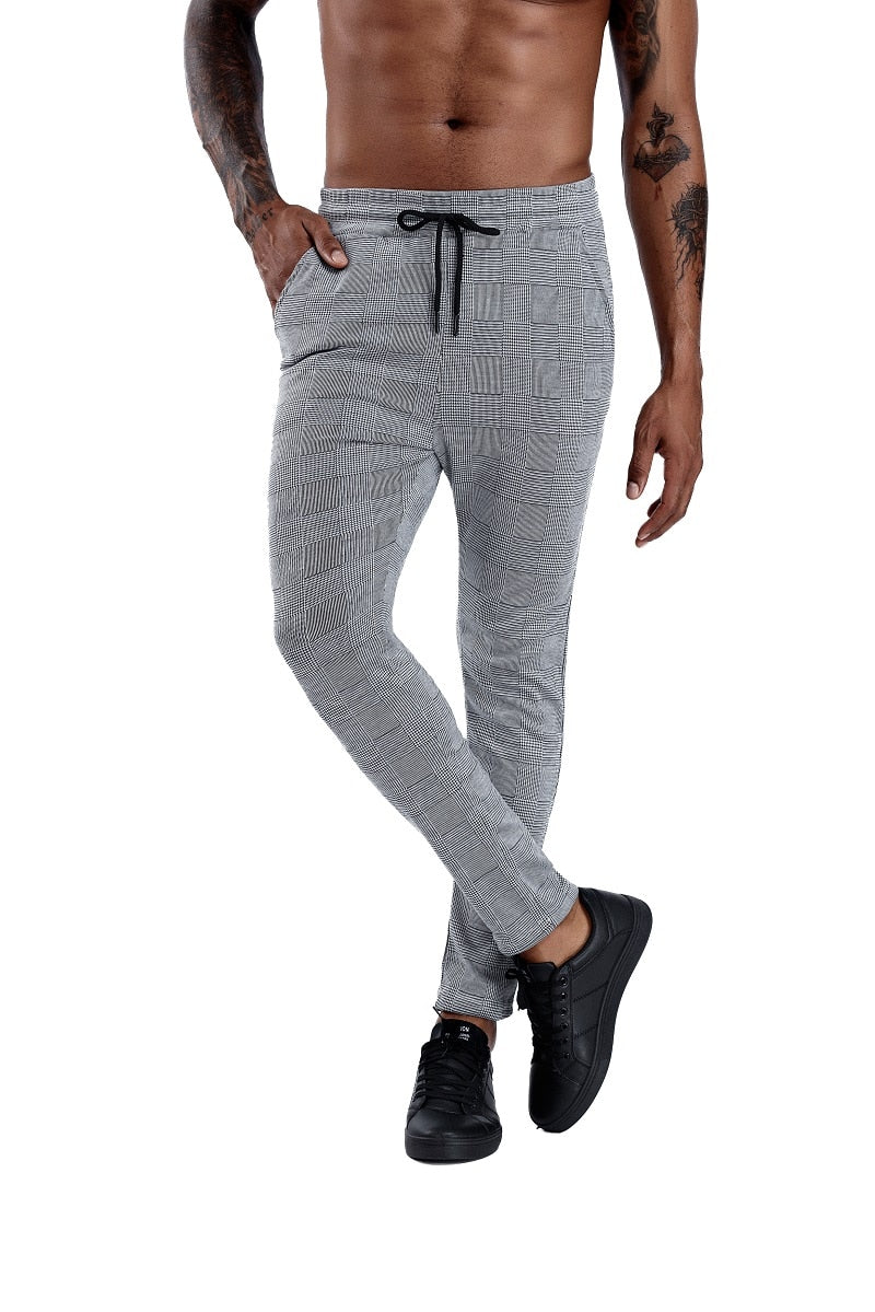 Brand Plaid Pants Men Elastic Male Skinny Trousers Bottom Tight Male Pant Streetwear Sweatpants Casual Joggers Men Pants - FITzzE