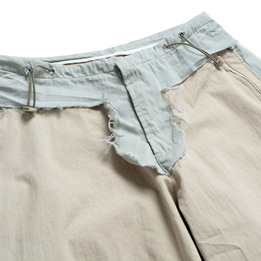 Denim Pants with Spliced Drawstring Cuffed Wide-Leg Cargo Paratrooper Trousers for Men - FITzzE