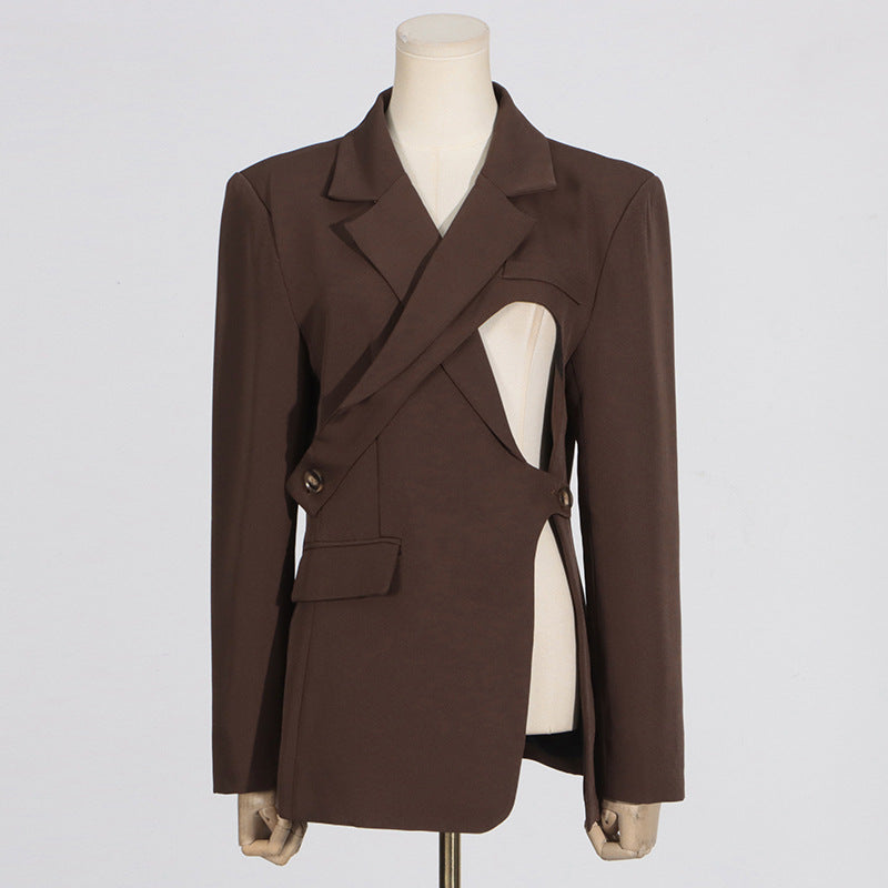 Fashionable and personalized lace up waist cinching hollow out small suit - FITzzE rghbeu-b4.myshopify.com Fashionable and personalized lace up waist cinching hollow out small suit