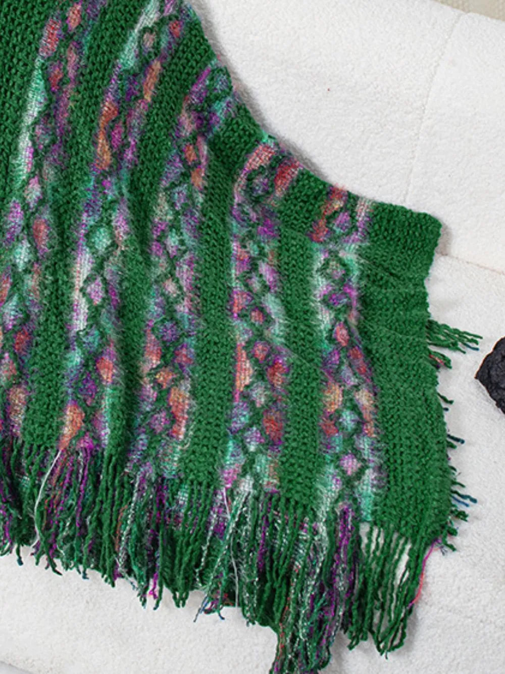 Fringe Contrast Hooded Poncho -Cozy and Stylish Outerwear with Boho Flair - FITzzE rghbeu-b4.myshopify.com Fringe Contrast Hooded Poncho -Cozy and Stylish Outerwear with Boho Flair