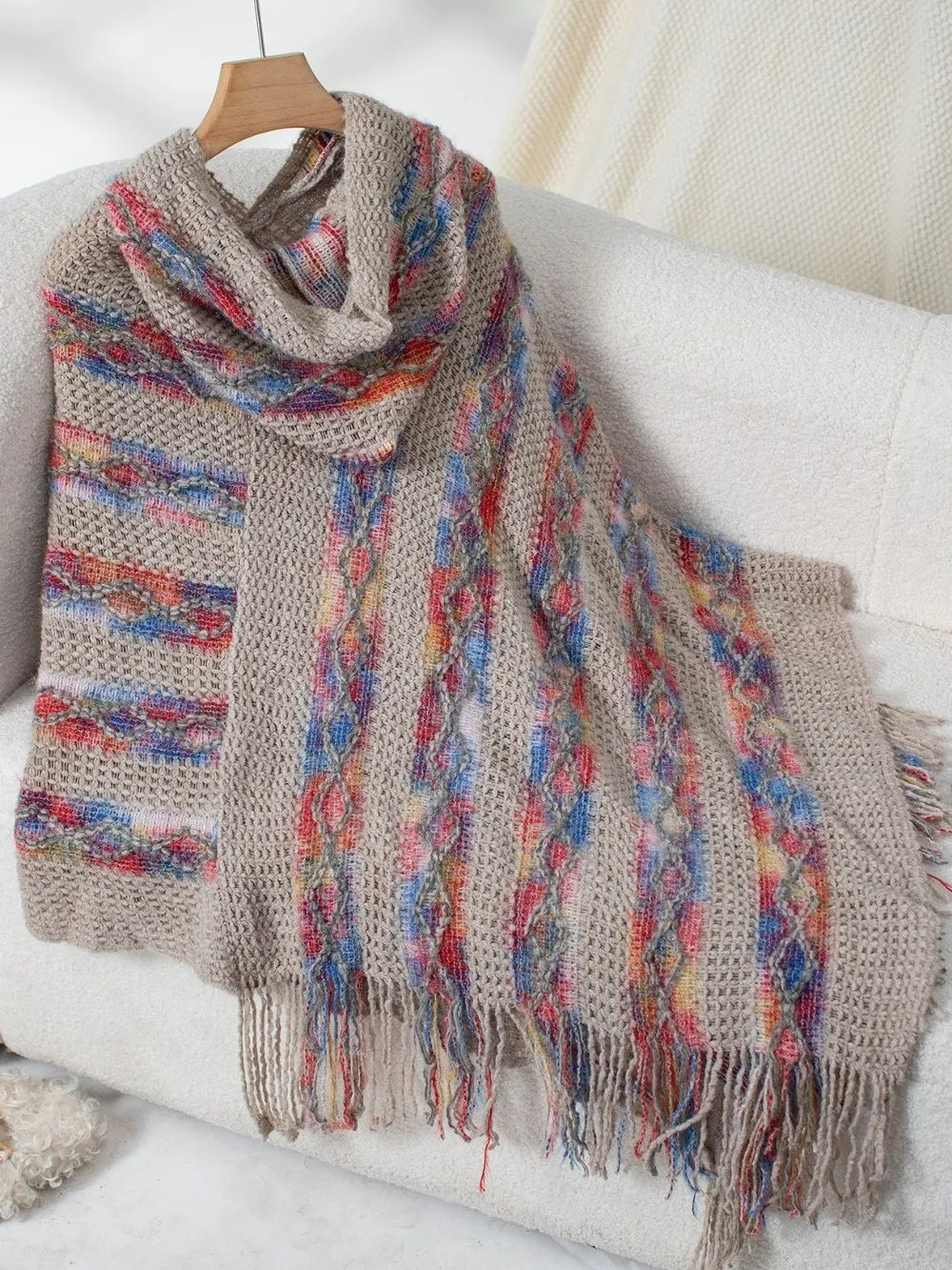 Fringe Contrast Hooded Poncho -Cozy and Stylish Outerwear with Boho Flair - FITzzE rghbeu-b4.myshopify.com Fringe Contrast Hooded Poncho -Cozy and Stylish Outerwear with Boho Flair