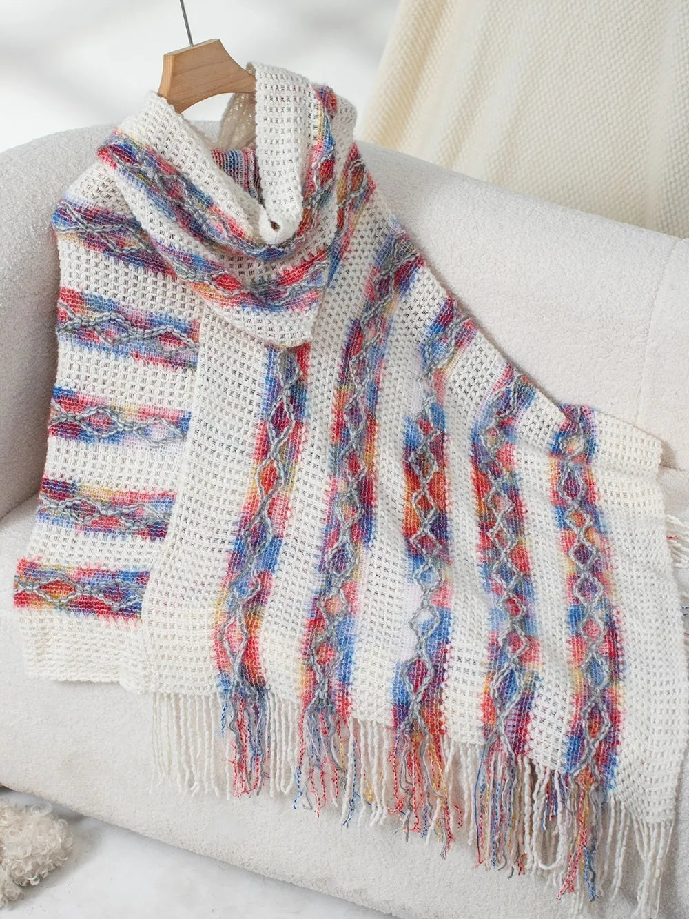 Fringe Contrast Hooded Poncho -Cozy and Stylish Outerwear with Boho Flair - FITzzE rghbeu-b4.myshopify.com Fringe Contrast Hooded Poncho -Cozy and Stylish Outerwear with Boho Flair