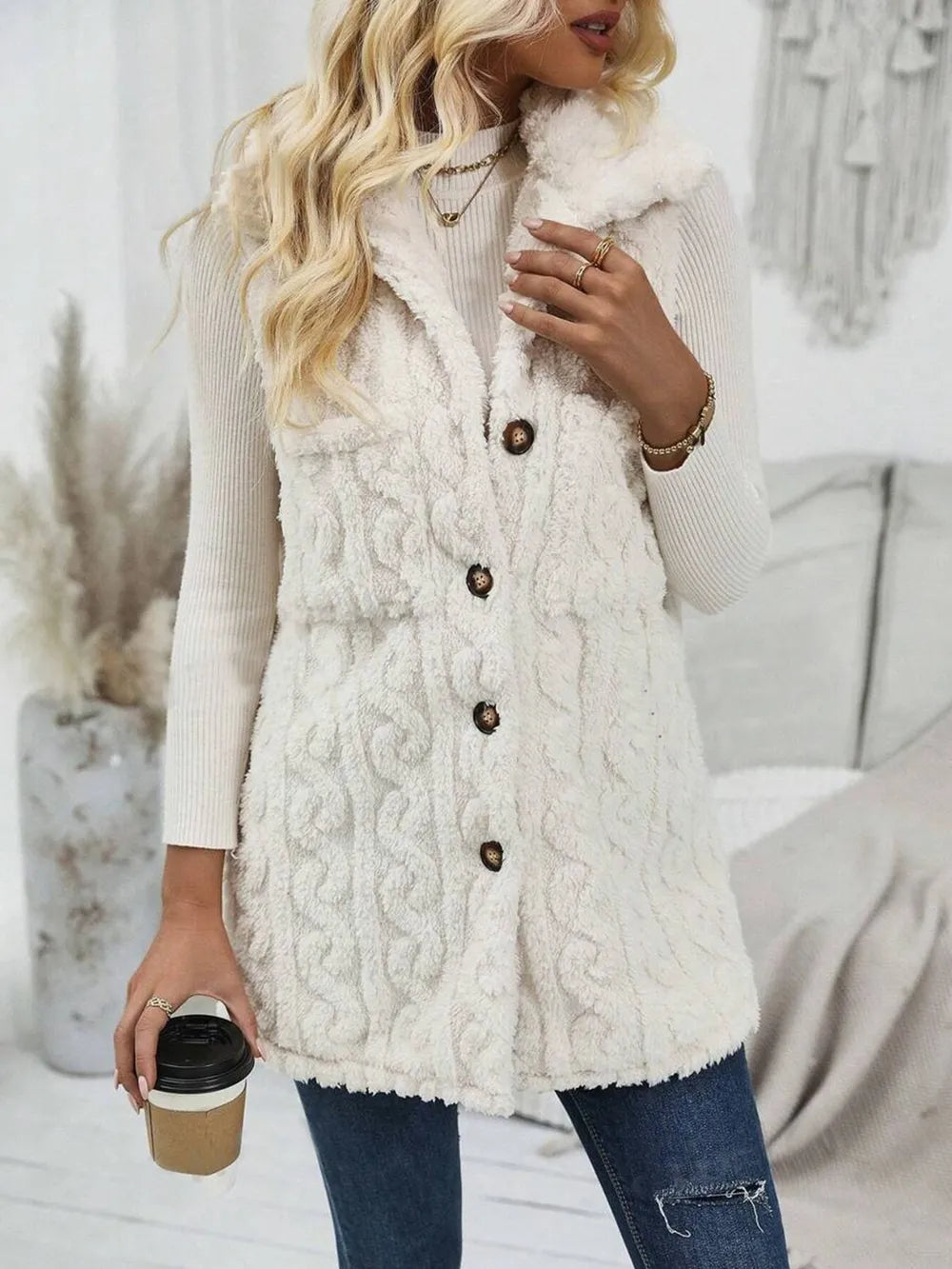 Fuzzy Button Up Vest Coat - FITzzE rghbeu-b4.myshopify.com Fuzzy Button Up Vest Coat