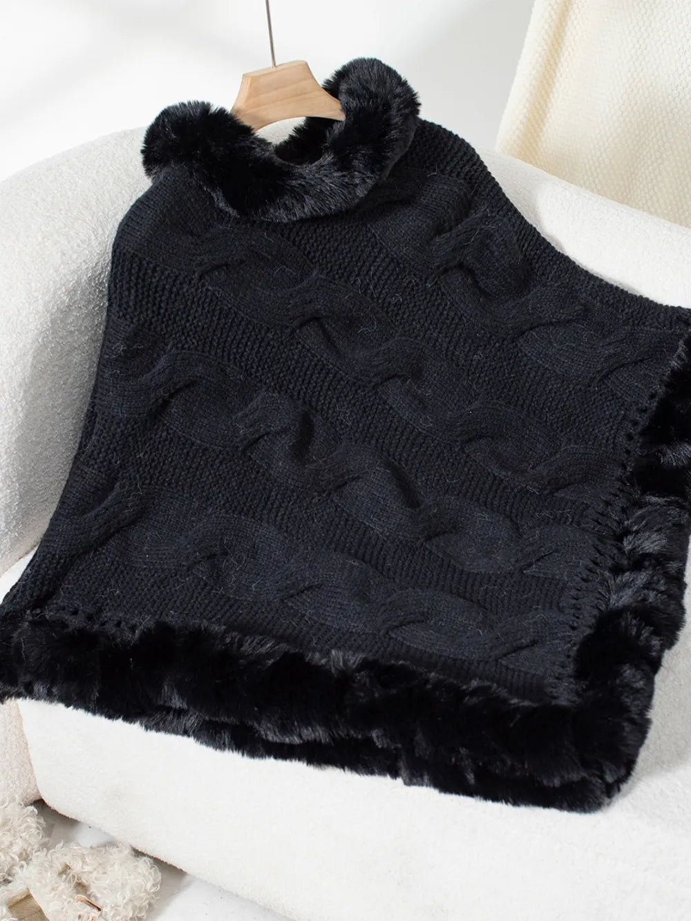 Fuzzy Hem Cable-Knit Poncho - FITzzE rghbeu-b4.myshopify.com Fuzzy Hem Cable-Knit Poncho