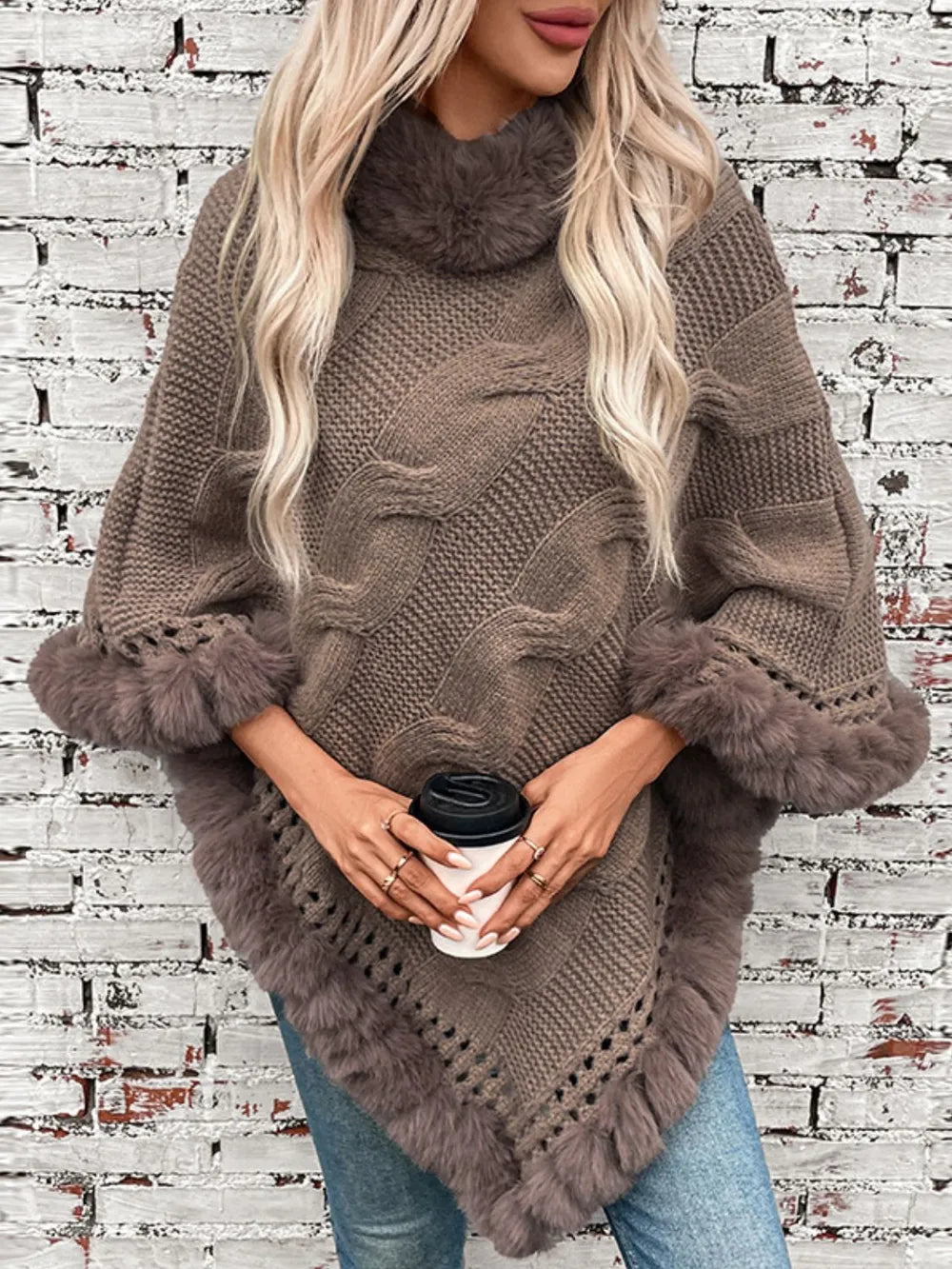 Fuzzy Hem Cable-Knit Poncho - FITzzE rghbeu-b4.myshopify.com Fuzzy Hem Cable-Knit Poncho