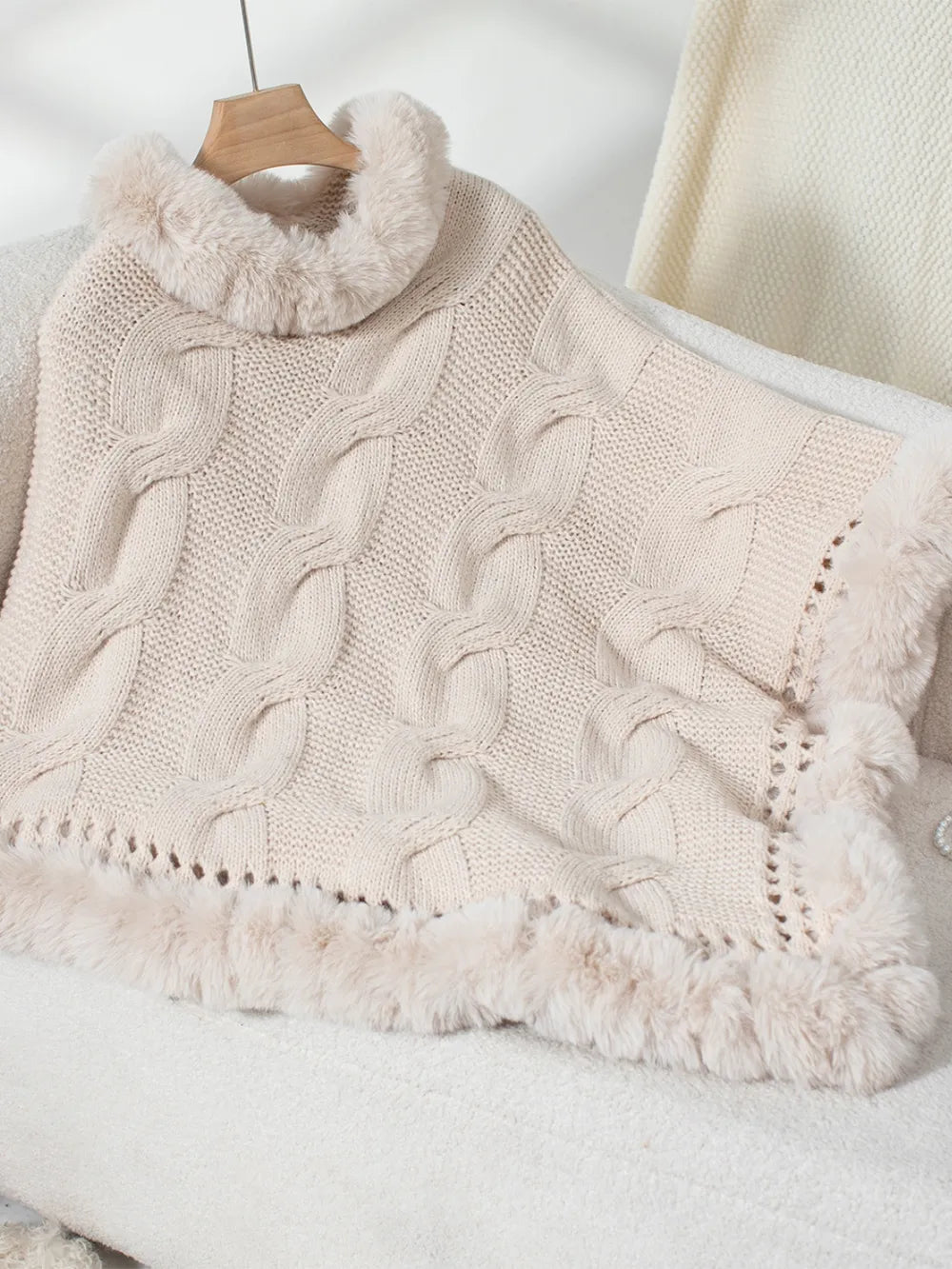 Fuzzy Hem Cable-Knit Poncho - FITzzE rghbeu-b4.myshopify.com Fuzzy Hem Cable-Knit Poncho
