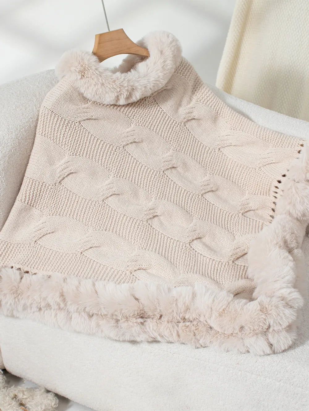 Fuzzy Hem Cable-Knit Poncho - FITzzE rghbeu-b4.myshopify.com Fuzzy Hem Cable-Knit Poncho