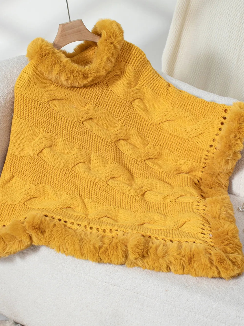 Fuzzy Hem Cable-Knit Poncho - FITzzE rghbeu-b4.myshopify.com Fuzzy Hem Cable-Knit Poncho