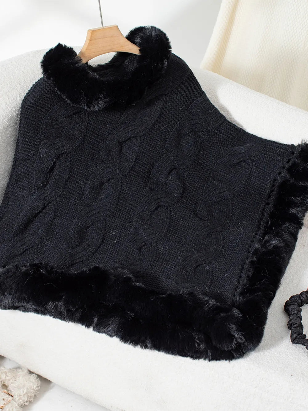 Fuzzy Hem Cable-Knit Poncho - FITzzE rghbeu-b4.myshopify.com Fuzzy Hem Cable-Knit Poncho