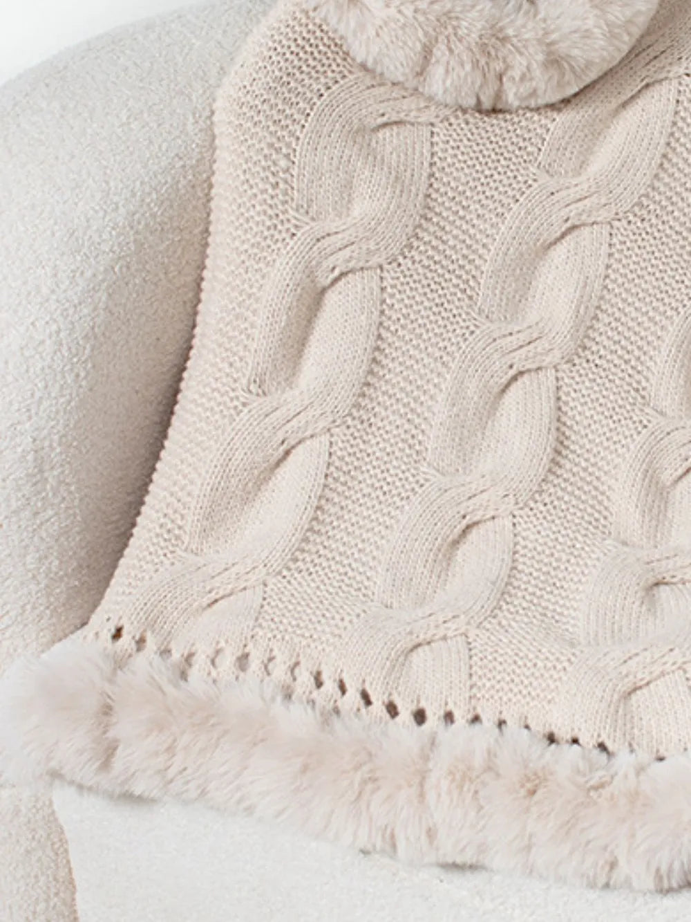 Fuzzy Hem Cable-Knit Poncho - FITzzE rghbeu-b4.myshopify.com Fuzzy Hem Cable-Knit Poncho