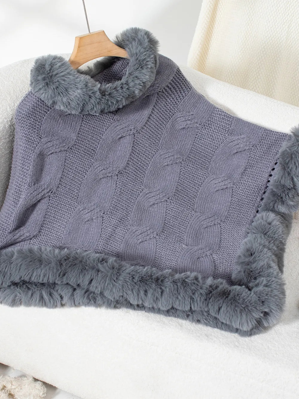 Fuzzy Hem Cable-Knit Poncho - FITzzE rghbeu-b4.myshopify.com Fuzzy Hem Cable-Knit Poncho