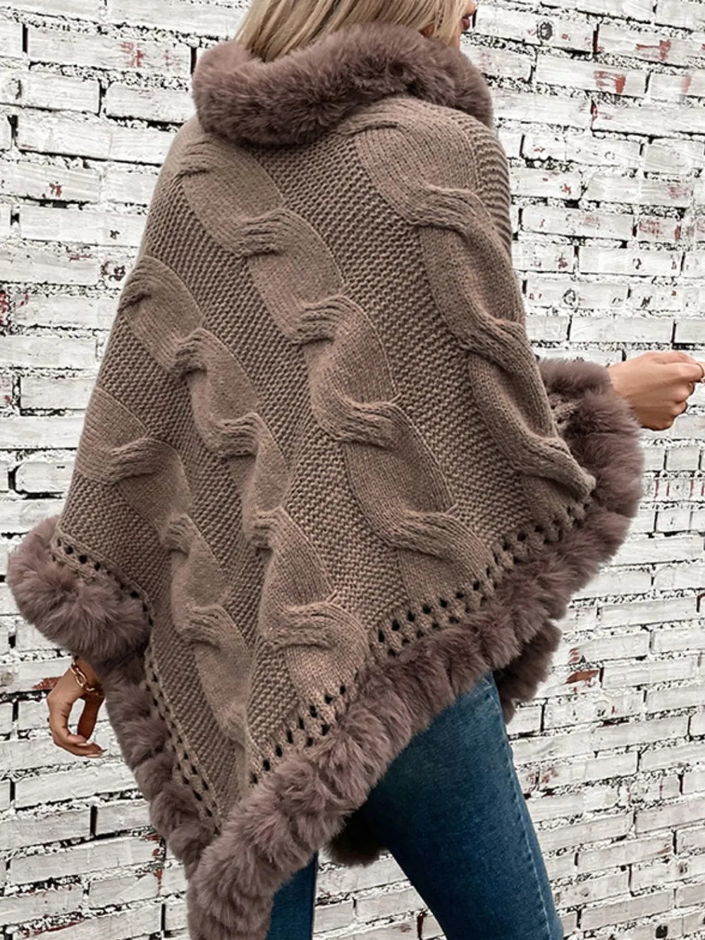 Fuzzy Hem Cable-Knit Poncho - FITzzE rghbeu-b4.myshopify.com Fuzzy Hem Cable-Knit Poncho