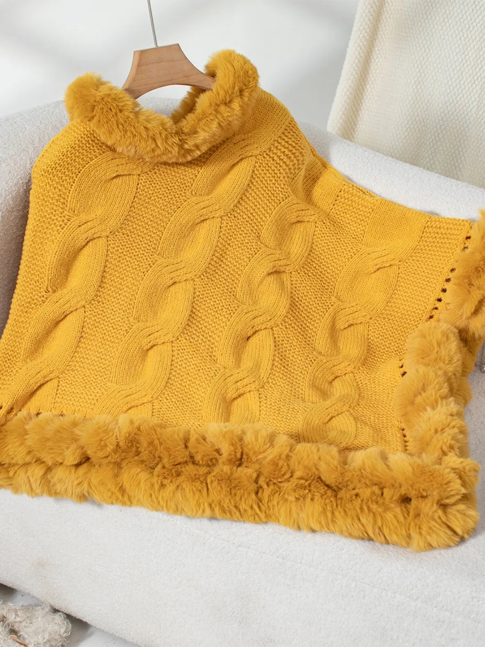 Fuzzy Hem Cable-Knit Poncho - FITzzE rghbeu-b4.myshopify.com Fuzzy Hem Cable-Knit Poncho