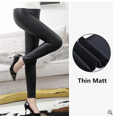 Everbellus High Waist Leather Leggings for Women Black Light&Matt Thin&Thick Femme Fitness PU Leggings Sexy Push Up Slim Pants - FITzzE
