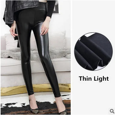 Everbellus High Waist Leather Leggings for Women Black Light&Matt Thin&Thick Femme Fitness PU Leggings Sexy Push Up Slim Pants - FITzzE