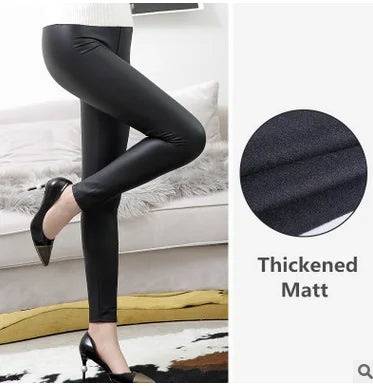 Everbellus High Waist Leather Leggings for Women Black Light&Matt Thin&Thick Femme Fitness PU Leggings Sexy Push Up Slim Pants - FITzzE