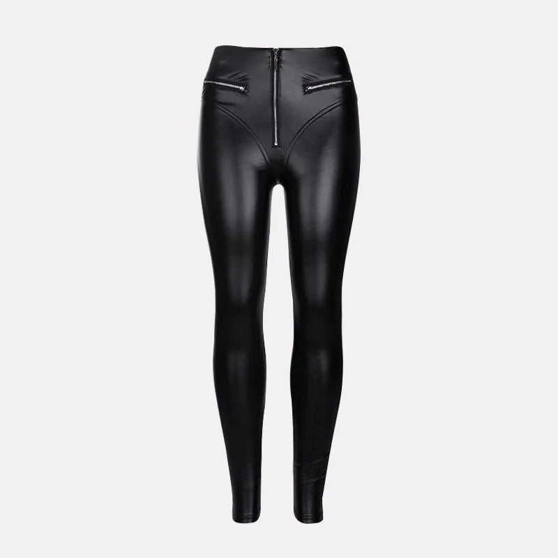 Women Winter Pencil Pants Capris Spring Sexy Streetwear Solid Black Slim Fit High Waist Sheath Leather Pants - FITzzE