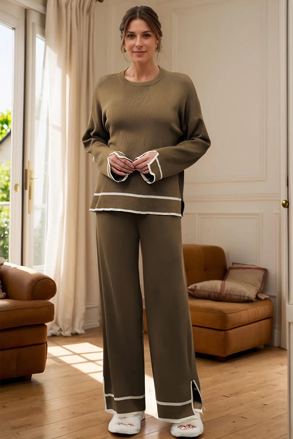 High-Low Round Neck Top and Pants Sweater Set - FITzzE rghbeu-b4.myshopify.com High-Low Round Neck Top and Pants Sweater Set