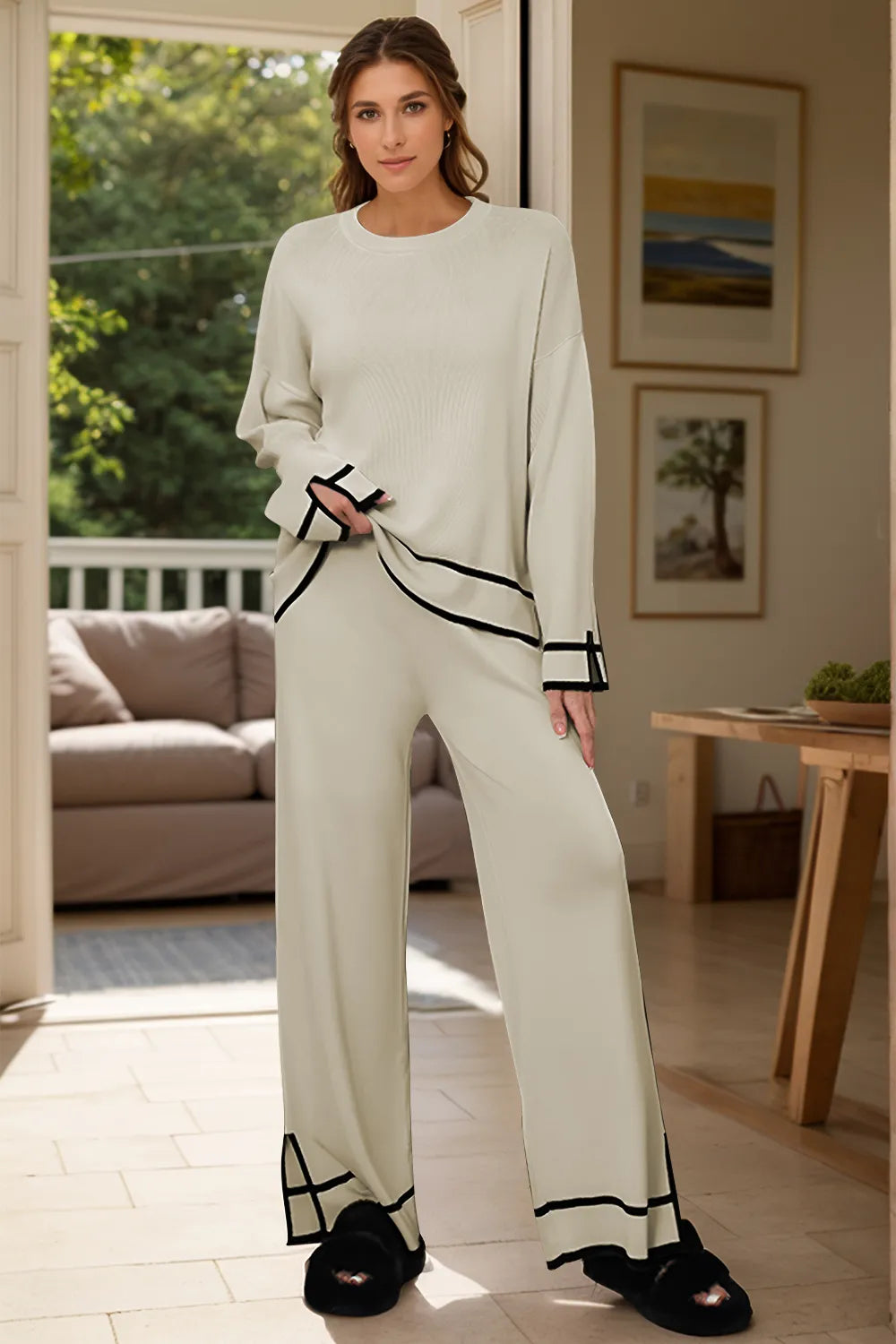 High-Low Round Neck Top and Pants Sweater Set - FITzzE rghbeu-b4.myshopify.com High-Low Round Neck Top and Pants Sweater Set