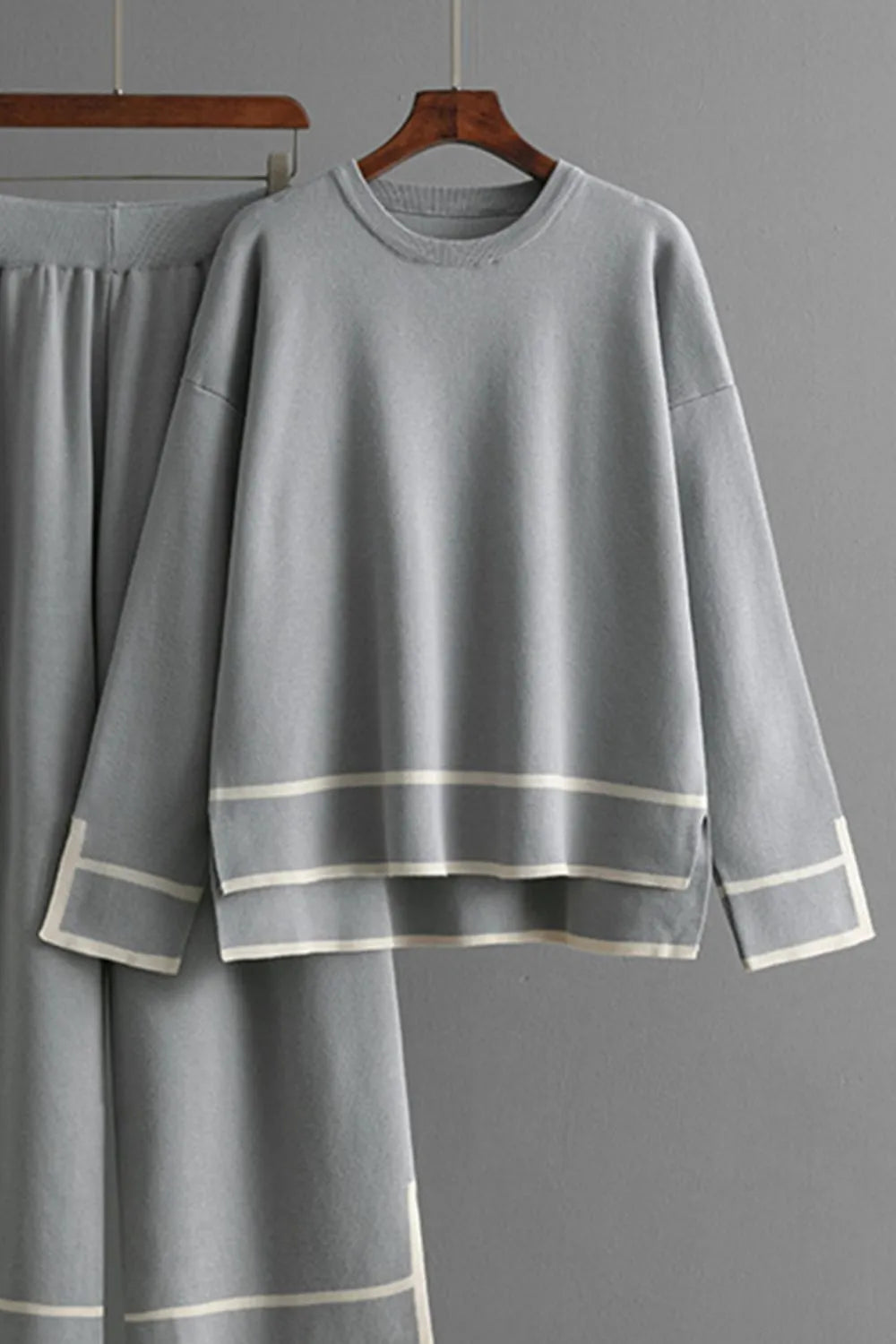 High-Low Round Neck Top and Pants Sweater Set - FITzzE rghbeu-b4.myshopify.com High-Low Round Neck Top and Pants Sweater Set