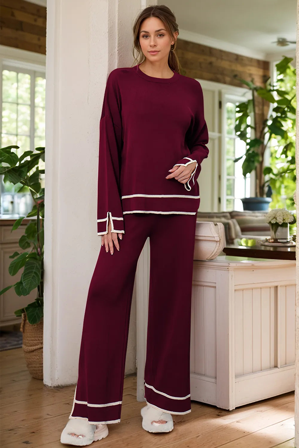 High-Low Round Neck Top and Pants Sweater Set - FITzzE rghbeu-b4.myshopify.com High-Low Round Neck Top and Pants Sweater Set