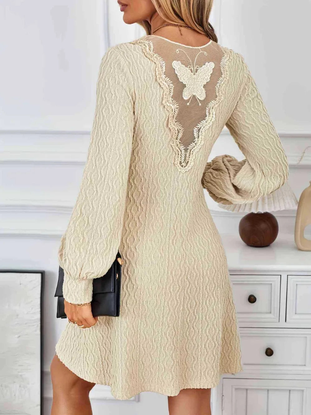 Lace Detail V-Neck Long Sleeve Dress - FITzzE rghbeu-b4.myshopify.com Lace Detail V-Neck Long Sleeve Dress