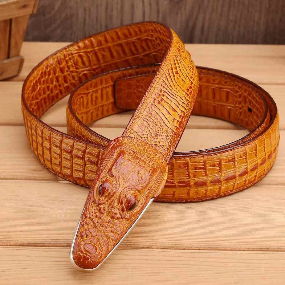 Luxury Alligator Design Cowhide Leather Crocodile Belts for Men - FITzzE rghbeu-b4.myshopify.com Luxury Alligator Design Cowhide Leather Crocodile Belts for Men