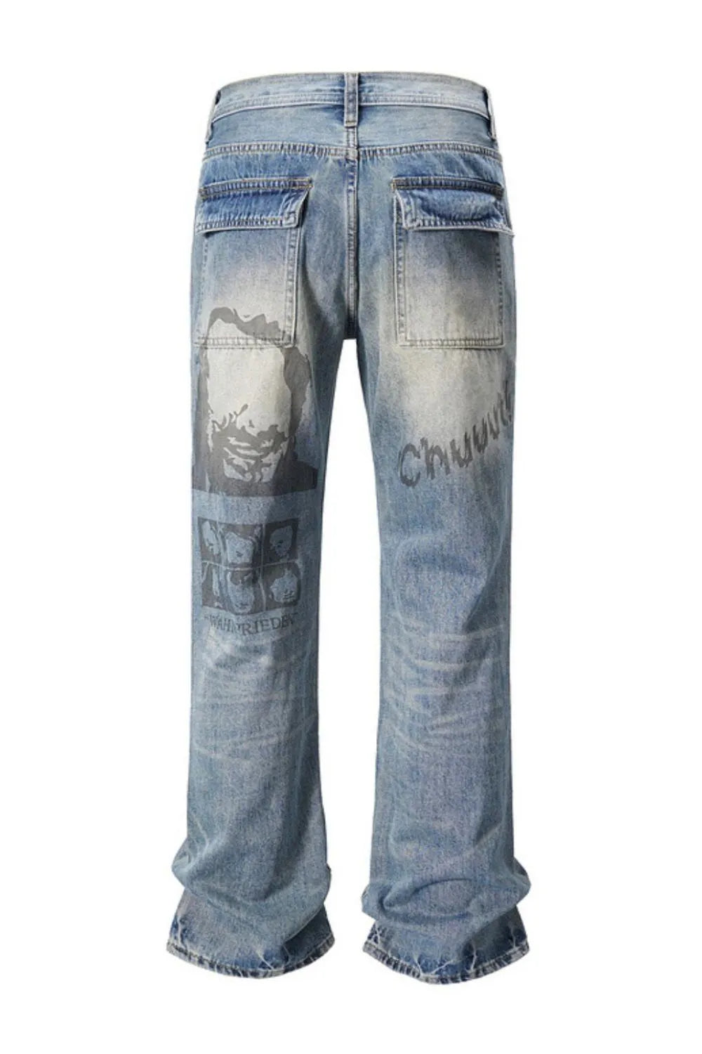 Men's Distressed Detail Printed Baggy Jeans - FITzzE rghbeu-b4.myshopify.com Men's Distressed Detail Printed Baggy Jeans