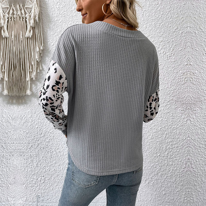 New Casual Fashion Top Long Sleeve V-Neck Leopard Print Contrast Knit Sweater - FITzzE rghbeu-b4.myshopify.com New Casual Fashion Top Long Sleeve V-Neck Leopard Print Contrast Knit Sweater