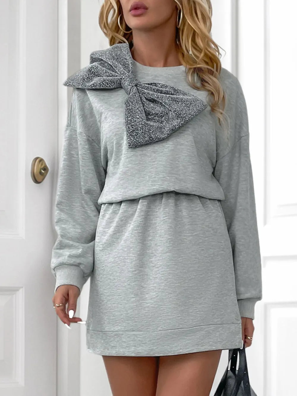 Perfee Bow Dropped Shoulder Long Sleeve Mini Dress - FITzzE rghbeu-b4.myshopify.com Perfee Bow Dropped Shoulder Long Sleeve Mini Dress