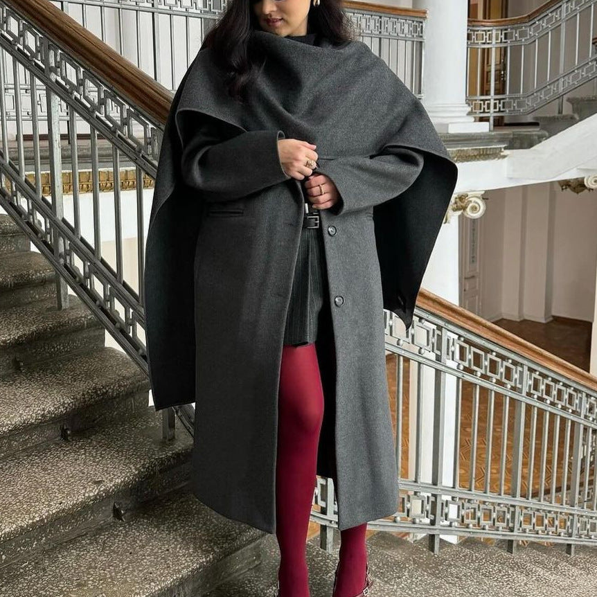 Scarf colla coat cloak long vintage coat gray fashion jacket - FITzzE rghbeu-b4.myshopify.com Scarf colla coat cloak long vintage coat gray fashion jacket