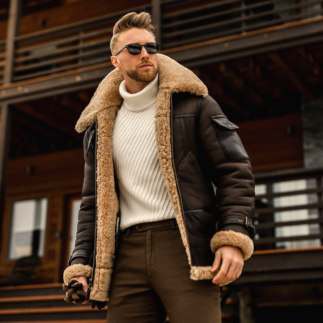 Warm winter men's fur one-piece jacket, thickened faux fur fur jacket - FITzzE rghbeu-b4.myshopify.com Warm winter men's fur one-piece jacket, thickened faux fur fur jacket