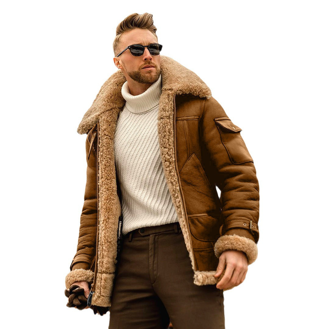 Warm winter men's fur one-piece jacket, thickened faux fur fur jacket - FITzzE rghbeu-b4.myshopify.com Warm winter men's fur one-piece jacket, thickened faux fur fur jacket