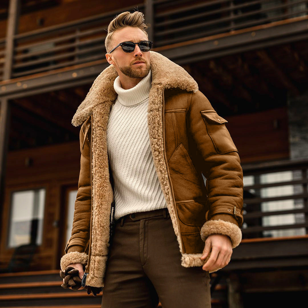 Warm winter men's fur one-piece jacket, thickened faux fur fur jacket - FITzzE rghbeu-b4.myshopify.com Warm winter men's fur one-piece jacket, thickened faux fur fur jacket