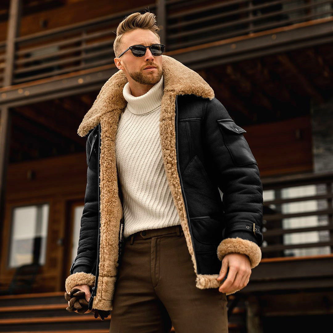 Warm winter men's fur one-piece jacket, thickened faux fur fur jacket - FITzzE rghbeu-b4.myshopify.com Warm winter men's fur one-piece jacket, thickened faux fur fur jacket