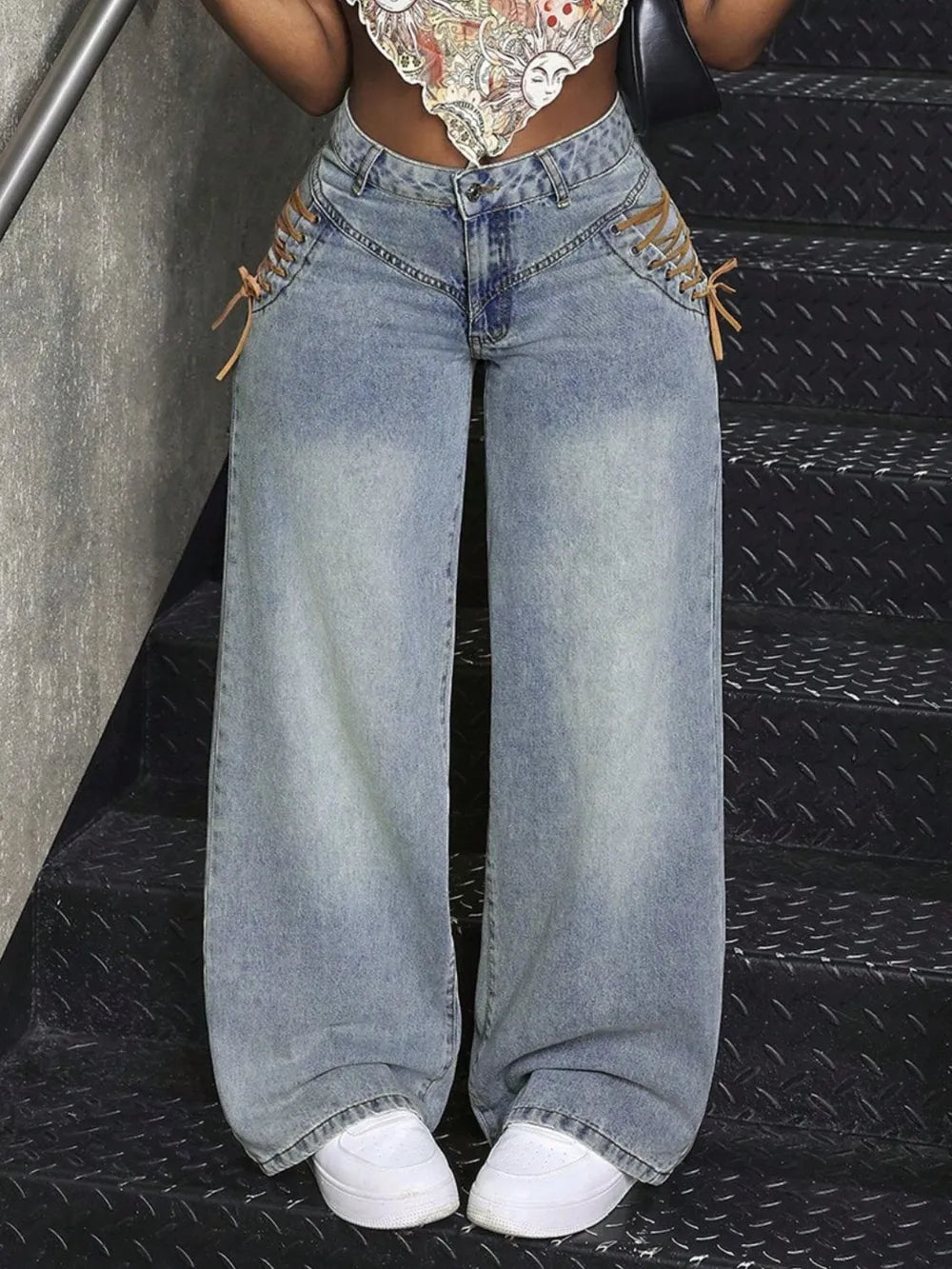 Women’s Lace-Up Wide Leg Jeans ,Trendy High-Waist Denim for a Chic Street Look - FITzzE rghbeu-b4.myshopify.com Women’s Lace-Up Wide Leg Jeans ,Trendy High-Waist Denim for a Chic Street Look