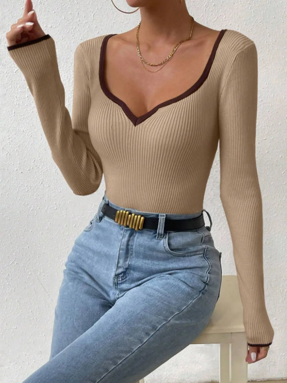 Women's Vertical Pattern Pit Strip Slim Knitted Top - FITzzE rghbeu-b4.myshopify.com Women's Vertical Pattern Pit Strip Slim Knitted Top