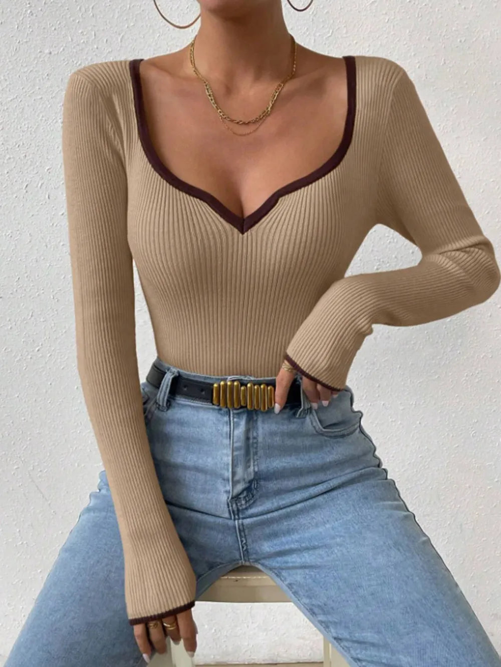 Women's Vertical Pattern Pit Strip Slim Knitted Top - FITzzE rghbeu-b4.myshopify.com Women's Vertical Pattern Pit Strip Slim Knitted Top
