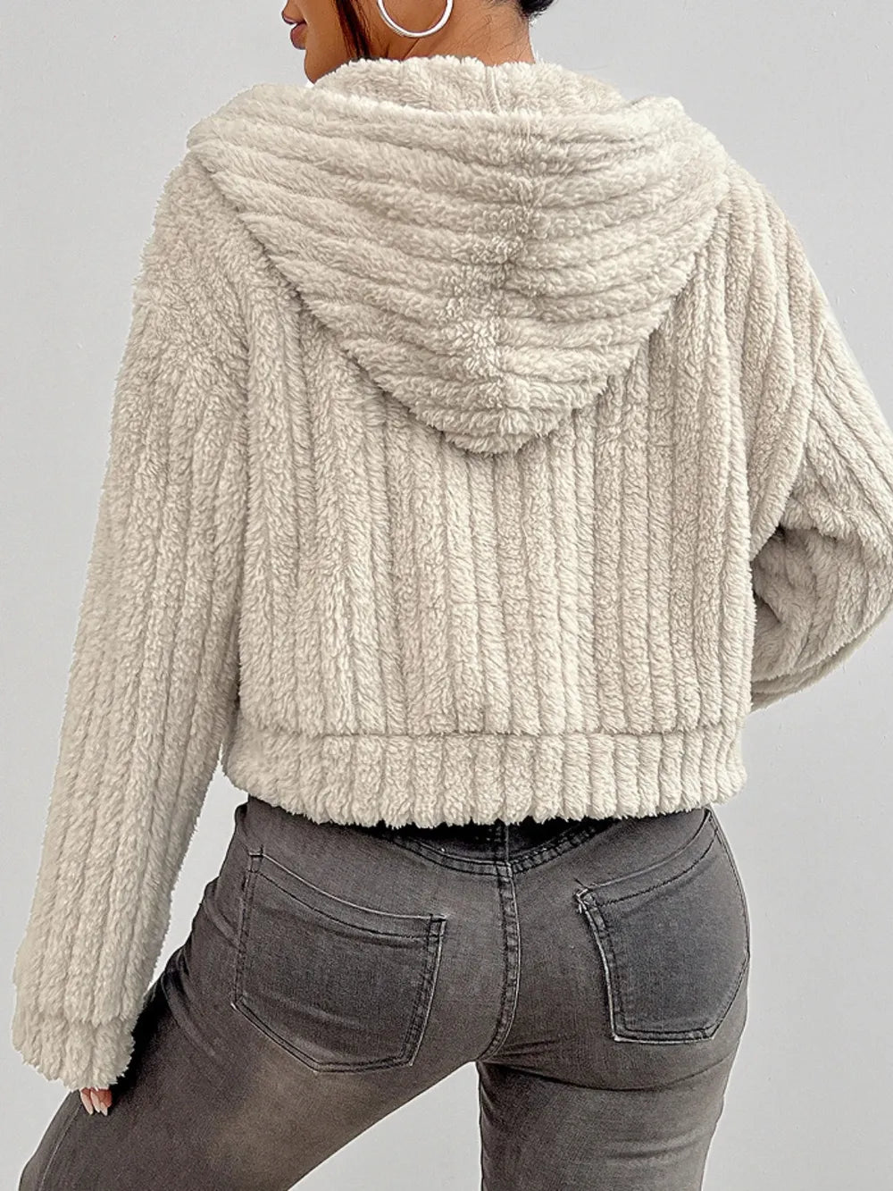 Zip Up Long Sleeve Fuzzy Hooded Jacket - FITzzE rghbeu-b4.myshopify.com Zip Up Long Sleeve Fuzzy Hooded Jacket