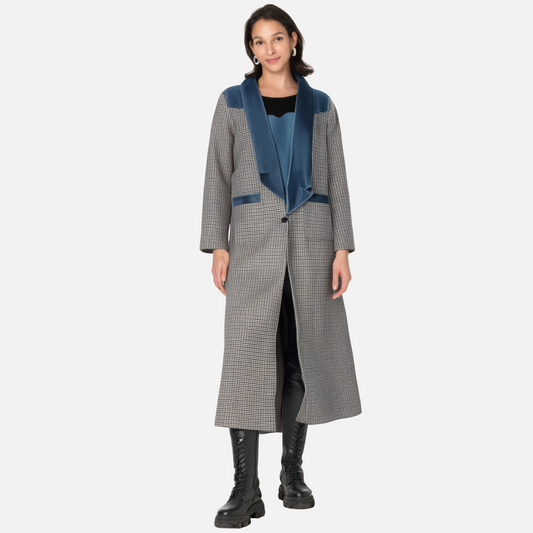 European & American Women’s Plaid Long Windbreaker – Large Lapel Stylish Winter Coat eprolo