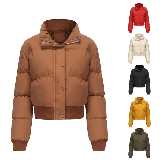 Short Cotton Jacket for Women – Loose, Warm, Long-Sleeve High Neck Casual Outerwear eprolo