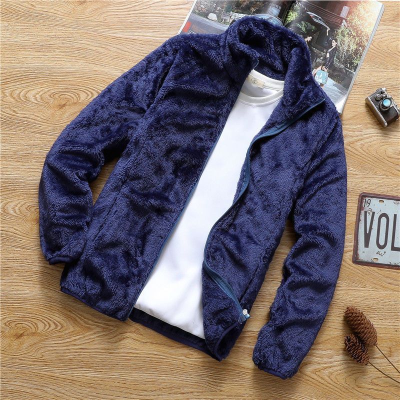 Men's Korean loose autumn and winter jacket, men's standing collar fleece jacket, double-sided fleece top eprolo