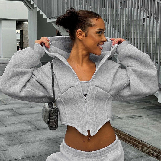 Street Style Hooded Fleece Zipper Cardigan – Casual Long-Sleeve Sweatshirt Jacket for Women eprolo