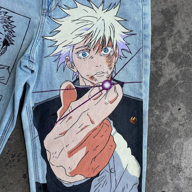Y2K jeans men Harajuku Anime Hip Hop print pattern jeans high waisted jeans biggest streetwear ropa aesthetic wide leg trousers - FITzzE