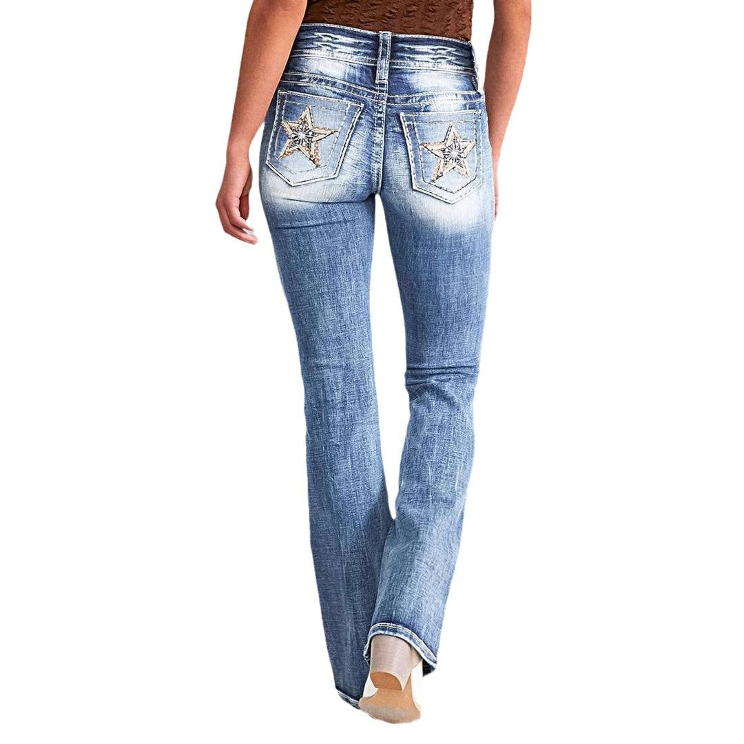 Star Embroidered Bootcut Jeans eprolo