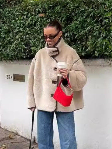 Women's French fashion versatile inlaid fleece loose casual short jacket eprolo